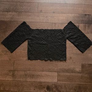 Y2K Crop Top Off Shoulder Sleeves Stretch Black Lace S